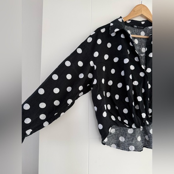 Zara Linen Blend Polka Dot Blouse, size medium. - Picture 4 of 8